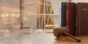 gavel with law books