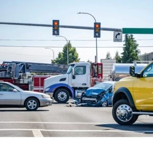 Compact-car-with-front-end-damage-after-collision-with-a-palm-beach-commercial-truck