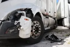A close-up of a truck after a wreck. You can contact a Jacksonville truck accident lawyer after a severe collision.