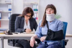 Lawyer meets with injured woman to explain who qualifies for workers' compensation in Florida