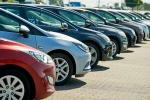 Row of rental cars that insurance will pay for after a car accident in Florida