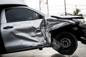 pick-up truck with side-impact damage