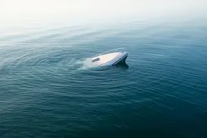 boat sinks beneath surface of water
