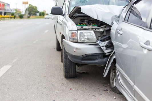 Aftermath of a rear-end collision on the street.