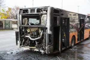 burnt front end of a bus