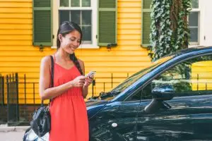 woman ordering a rideshare service