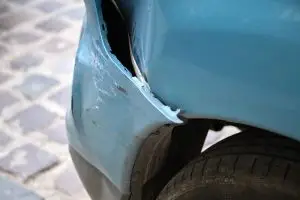 cracked blue car