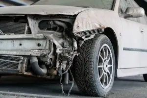 front view of a broken car