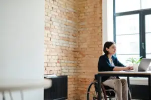 woman working in a wheelchair