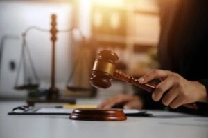 A judge banging his gavel after explaining if Ohio has pre-trial diversion programs.