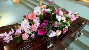 flowers on a coffin
