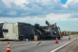 overturned tractor-trailer on the road