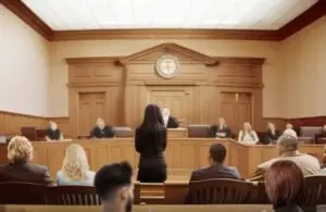 attorney in court arguing for her client
