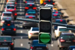 lanes of speeding traffic on highway