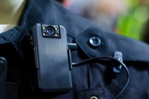 close-up on police officer body camera