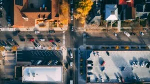 top-down view of four-way intersection