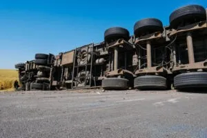 upside-down tractor-trailer after a crash