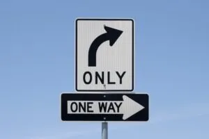 right-turn and one-way signs