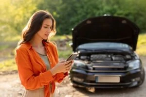 A woman after a car accident wondering how to get a highway accident report.