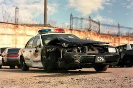 Crashed police car