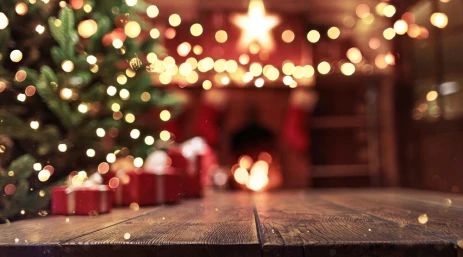 Wooden,Background,With,Glitter,Effects,And,Fireplace