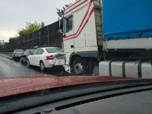a truck and a car after a rear end collision