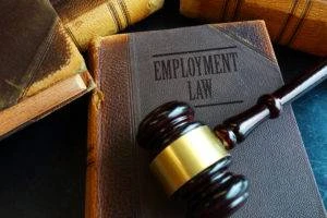 book of employment law with gavel on top