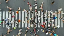 pedestrians use crosswalk