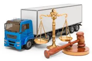 truck accident justice concept with gavel and scales