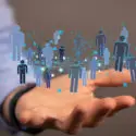 hand holding digitized people peo employee concept