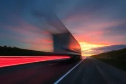 A speeding truck that could cause a crash. After a collision, you can hire a Santa Ana truck accident lawyer.