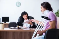 A disabled man consults with a San Francisco premises liability lawyer.