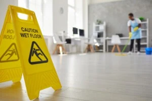 You can sue after falling even if there was a wet floor sign out, but it may be much harder to win your premises liability claim.