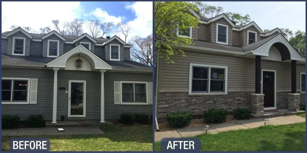 Before & After stone installation and porch renovation in Naperville