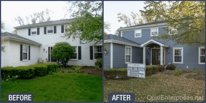 Before and After photo of siding replacement in Naperville IL