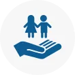 Icon of a hand holding two small children to represent that child care is a household services that can be lost due to injury