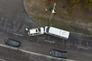 overhead view of bus crash