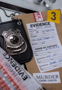 police badge with evidence