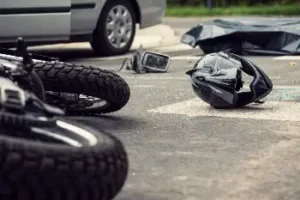 Wrecked motorcycle in the road