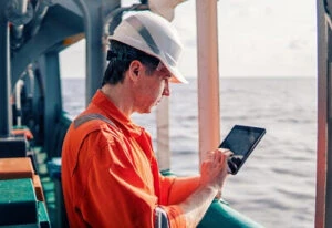 Seaman working alone at sea