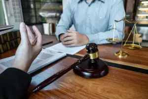 a lawyer talking to a client