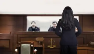 lawyer making a statement in a courtroom