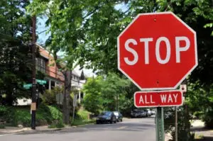 stop sign on suburban street