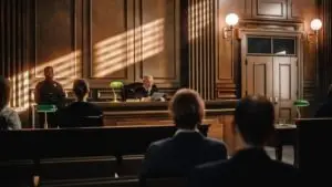 interior of a courtroom during a trial