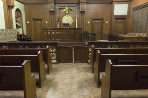 An empty courtroom.