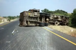 overturned truck on highway