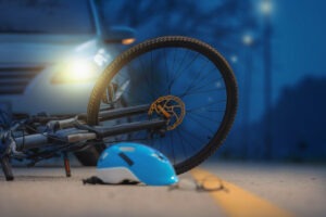 bike with blue helmet on ground