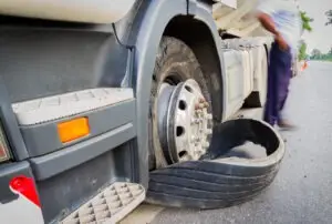semi-truck with flat tire