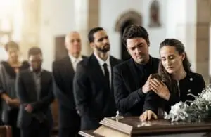 grieving family at a funeral