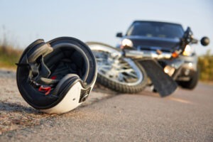 motorcycle with helmet in the road